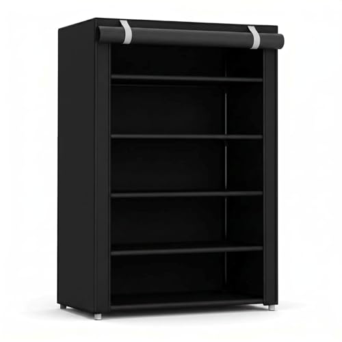 Sapateira Organizadora com Capa 6 Andares 18 Pares Vertical para Quarto e Closet Aço Inox e Plástico Antipoeira Montagem Fácil 58x30x95cm Preto
