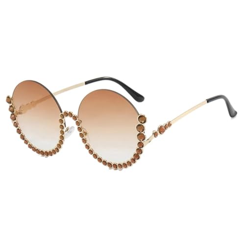 Lunettes de soleil rondes vintage UV400 femme métal de luxe thé dégradé