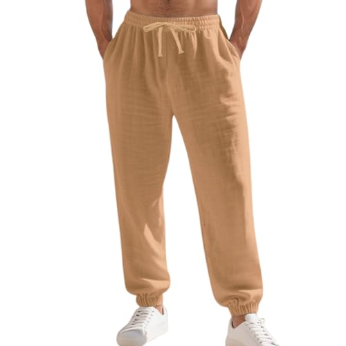 Pantalon en lin pour homme avec coupe ample et élastique à la cheville pour l'été