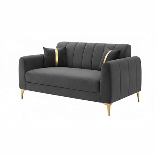 Image of Hermione Luxe Velvet-Suede Fabric 3 Seater + 2 Seater Sofa Set | Golden Legs | Comfortable & Spacious Seating | Modern Sofa Set for Living Room - Dark Gray