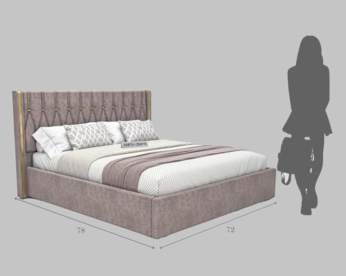 Image of Modern Upholstered King Size Bed with Box Storage for Bedroom | Wooden Double Bed with Storage | Platform Cot Bed with Upholstery Premium Fabric | Sheesham Solid Wood, (Brown), 6.5 x 6 Ft