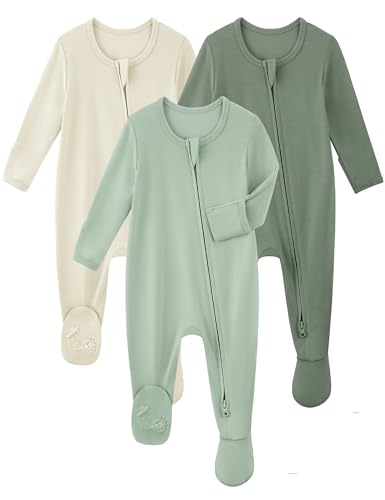 Image of Yoofoss Rayon Made From Bamboo Baby Pajamas 3pcs Newborn Sleepers For Boy Girl Clothes, 0-3-6-9 Months Footed Pjs