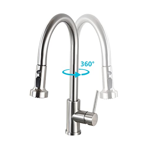 Robinet de cuisine rétractable en acier inoxydable nickel brossé avec distributeur