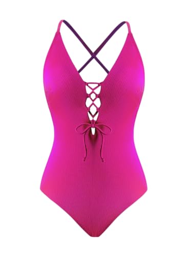 CUPSHE Women's Solid Color V Neck Lace Up One Piece Swimsuit4
