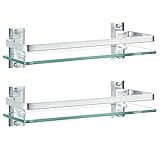 AIJALY 2 Pack Bathroom Glass Shelf,15.7 Inches Silver Bathroom Shower Glass Shelf Wall-Mounted, Metal Storage Floating Kitchen Shelf