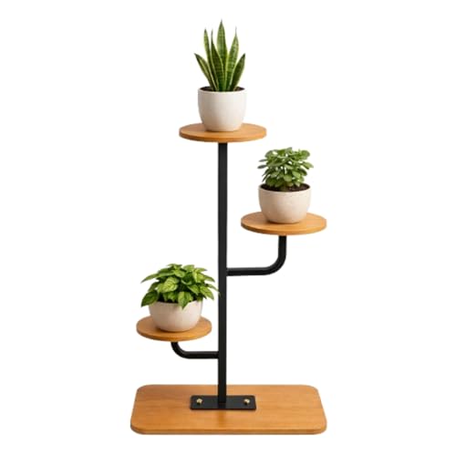 ARHAM ART Multi-Tier Plant Stand, Wood and Metal, Indoor Outdoor Display Rack for Flowers and Potted Plants (New 4 Pot)