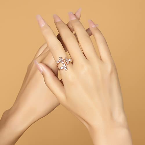 Aprilery Statement Rings For Women, Open Ring Adjustable Cubic Zirconia Crystal Cocktail Ring Jewelry Accessory Gifts For Her (Rose) #TOP2