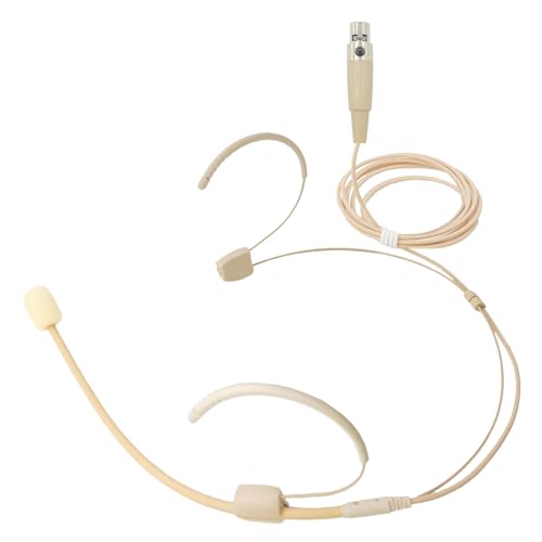 MICMXMO Microphone Unique Serre-Tête Microphone de tête Tour d'oreille, Compatible avec AKG Émetteur sans Fil, Omnidirectionnel Condenseur Mic, Beige (Prise...
