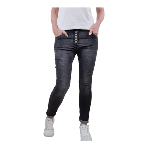 Jewelly Damen Boyfriend Stretch Jeans| Denim Hose für Frauen| dekorative...