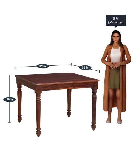 Image of Krishna Wood Decor Wood Dining Table 4 Seater with Chair | 4 Seater Dining Table Set Wooden | Dining Room Set Furniture | Dining Table Set | Honey Finish