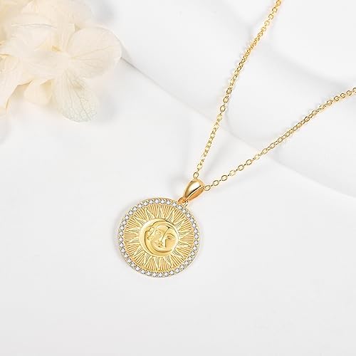 DAYLINLOVE Sun and Moon Necklace 925 Sterling Silver Pendant Dainty Moon Sun Star Jewellery Mother's Gifts for Mom Her Women Girls
