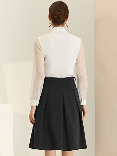 Image of Allegra K Women's Office Work Skirts Belted Waist Midi A-Line Pleated Skirt