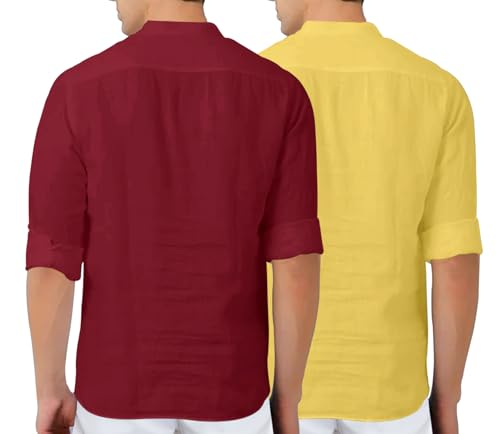 Image of Zombom Men's Combo Cotton Polyester Blend Solid Full Sleeve Straight Regular Fit Mandarin /Chinese Collor Kurta (Pack of 2)