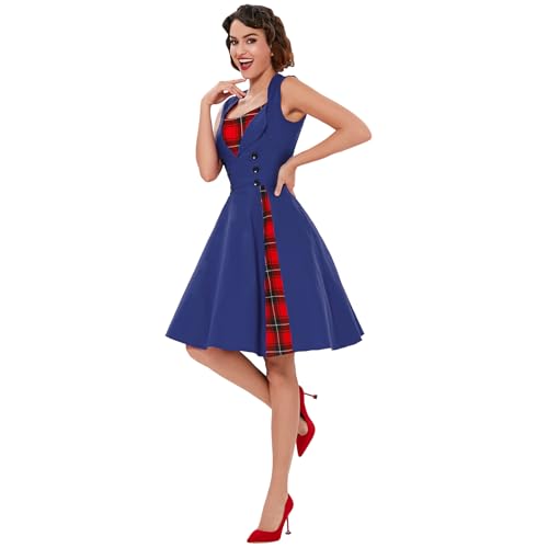 Image of KILLREAL Women's Vintage Polka Dot Print A-Line Pin Up Style Sleeveless Cocktail Party Casual Dress