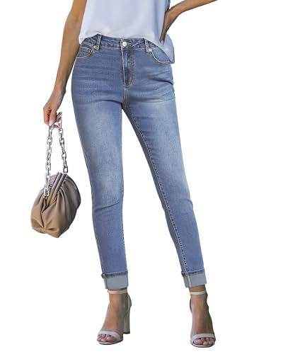 luvamia Skinny Jeans for Women Trendy High Waisted Fold Hem