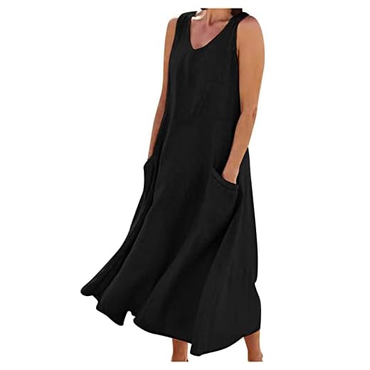 2025 Ventes Flash Robe Longue en Lin Femme Été Robes Décontracté Couleur Unie Robes Chic et Elegant Col V Robe Tunique Femmes Boheme Jupe Dress de Plage Linen Dresses d'été Mi-Longue Dress Pas Cher