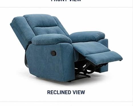 Image of Premium Velvet Manual Recliner Chair - 1 Seater with Extended Footrest and Ergonomic Lumbar Support (Blue)