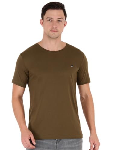 Macroman M-Series Smartz Basics Half Sleeve Crew Neck T-Shirt for Men, Cotton Blend, Dark Olive, Size: XL (Pack of 1)
