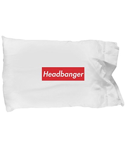 Hogue WS LLC Headbanger Standard Size White Pillow Case - Red Box White Letters Design Loud Hardcore EDM Bass Music Fan