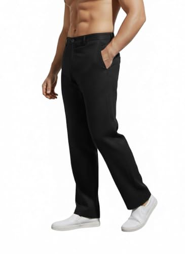 Image of Linen Pants for man | Lower for man | Chinos for Casual Wear |Straight fit Trouser for Men | Elastic Waist Brethable Summer Pants for Regular, Office Wear