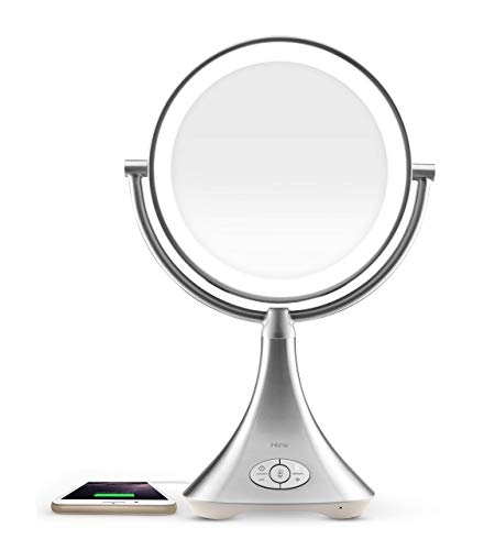 iHome All-in-One, 7X Magnify, 9" LED Bluetooth Audio, Phone Charging Makeup Mirror, Bright LED Light Up Mirror, Natural Light, Hands-Free Speakerphone (Without Spot Mirror)