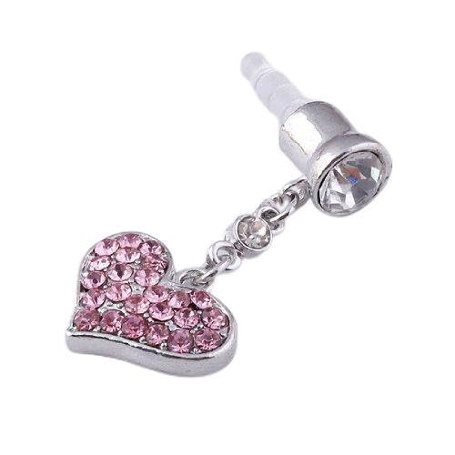 Leegoal 3.5mm Pink Crystal Heart Anti Dust Earphone Plug Stopper for Iphone 4 4s Ipad
