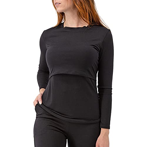 Image of Mothera Women's Bamboo Maternity Nursing Top for Breastfeeding Comfy and Soft Long Sleeve Nursing Shirt for Postpartum