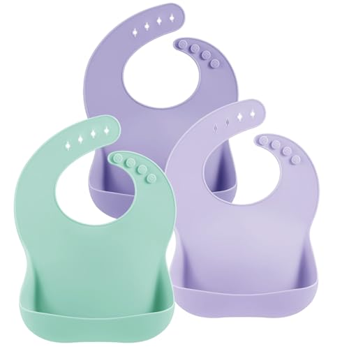 Image of PandaEar 3 Pack Silicone Bibs for Boys Girls for Babies & Toddlers, Waterproof Feeding Bib with Large Food Catcher, BPA Free
