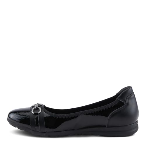 PATRIZIA Women's Lauryn Ballerina Flats with Patent Faux Leather, Plush Plaid Velvet, and Gunmetal Ornamentation3