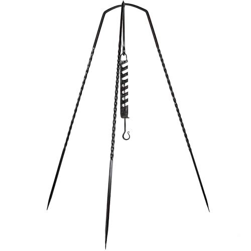 Armory Replicas 56.5-Inch Forged Iron Tripod with Adjustable Pot Hook for Medieval Camping & Outdoor Cooking