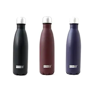 USHA SHRIRAM Insulated Stainless Steel Water Bottle |500ml (Pack of 3)| Brother Sister Kids Gift Set | Hot for 18 Hours, Cold for 24 Hours | Water Bottle for Home Office | Rust-Free & Leak-Proof