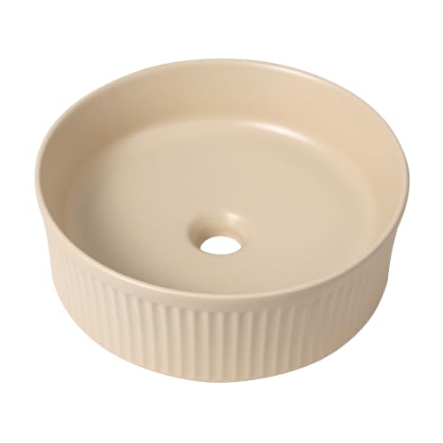 JONATHAN Y Element 14.75" Round Fluted Vessel Sink, Matte Beige