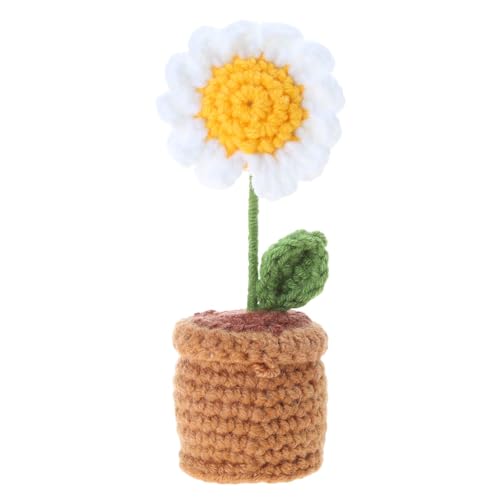 Ramo tejido a mano en maceta de punto floral para boda, cumpleaños, decoración de mesa de comedor, ramo de flores de punto