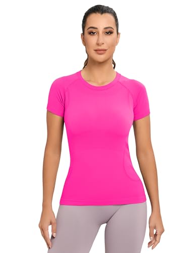 Image of MathCat Seamless Workout Tops for Women, Short Sleeve Compression Athletic Shirts Soft Yoga Gym Tops XS-XL