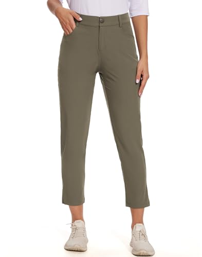 M MOTEEPI Ladies Golf Pants 7/8 Length Ankle Pants for Women Business Casual Lightweight Travel Hiking Pants Women Quick Dry Green Pants Size 8