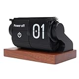 Bosiyrggrl Reloj Mecánico Vintage con Función de Volteo, A Pilas, Automático, con Base de Madera, para Sala de Estar, Oficina, Color Negro.