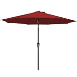 JEAREY 9FT Outdoor Patio Umbrella Outdoor Table Umbrella with Push Button Tilt and Crank, Market Umbrella 8 Sturdy Ribs UV Protection Waterproof for Garden, Deck, Backyard, Pool (Cherry Red)