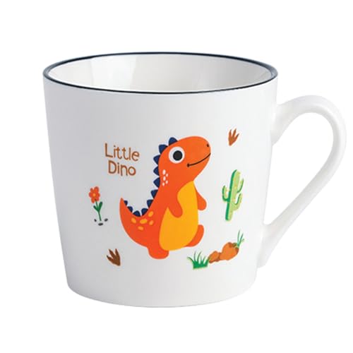 Image of Spooky Dinosaur Ceramic Mug for Kids - 350ml Cartoon Animal Water Cup for Milk, Juice, or Breakfast - Mug for Children - Perfect for Christmas, Birthdays & Special Occasions (Orange)
