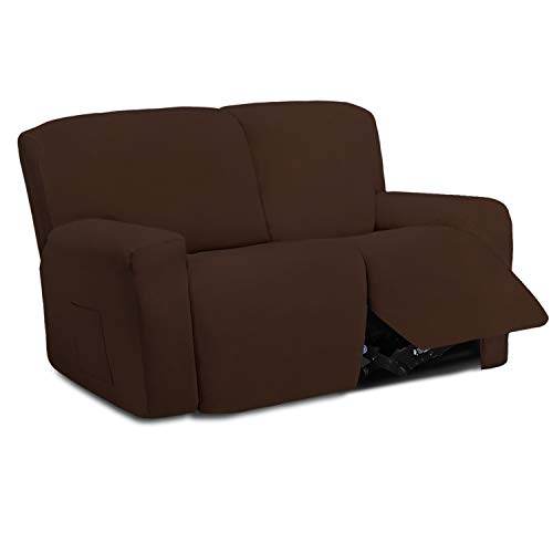 Image of Easy-Going 6 Pieces Microfiber Stretch Sectional Recliner Sofa Slipcover Soft Fitted Fleece 2 Seats Couch Cover Washable Furniture Protector with Elasticity for Kids Pet(Recliner Loveseat,Coffee)
