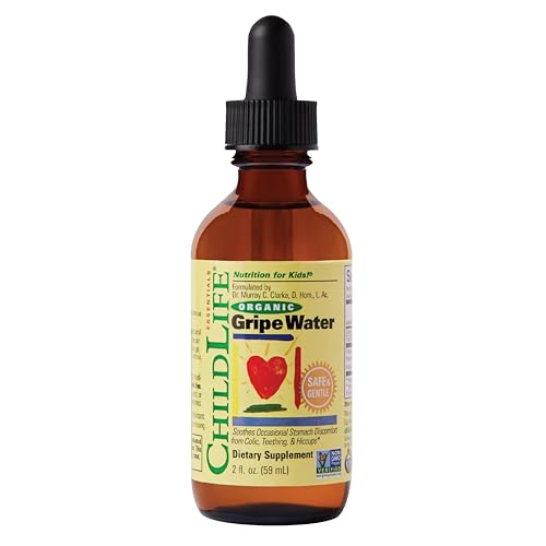 Image of CHILDLIFE ESSENTIALS Organic Gripe Water for Babies - Gripe Water Newborn, Gas Drops for Newborns, Baby Drops for Gas & Colic Relief, Infant Gas Relief with Ginger, Fennel, Dill - 2 Fl Oz (Pack of 1)