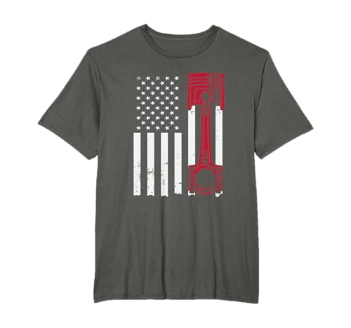 Car Enthusiast American Flag Piston Muscle Car T-Shirt T-Shirt