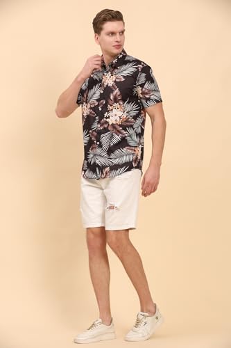 Image of Mens Printed Casual Shirts Short Sleeves Button Down Tropical Shirts (MS1 Black L)