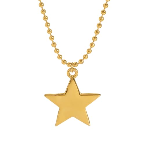 18k Gold Star Choker Necklace for Women Minimalist Stainless Steel Star Charm Pendant Trendy Adjustable Bead Chain Necklaces Hypoallergenic Fashion Jewelry for Her Bff