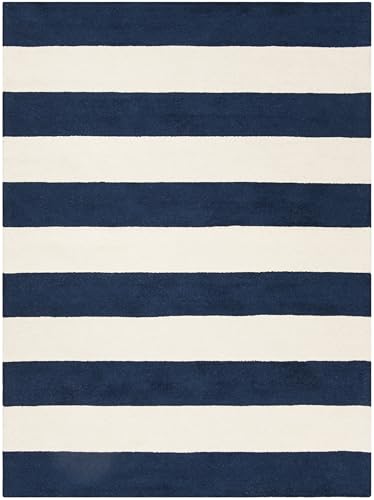 Tapete artesanal de lana 6' x 9', navy e ivory miniatura 1