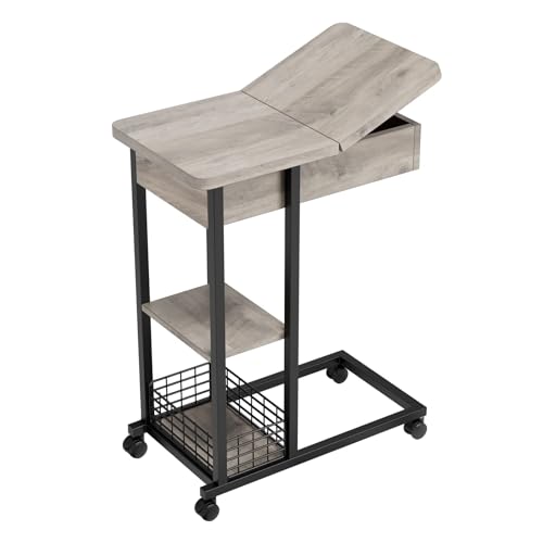 Garvee Con Mesa Auxiliar En C - Mesa Auxiliar con Ruedas, Mesa con Ruedas, Mesas Auxiliares Plegables y Mesa Portátil para Sofá para Salón Dormitorio(Gris)