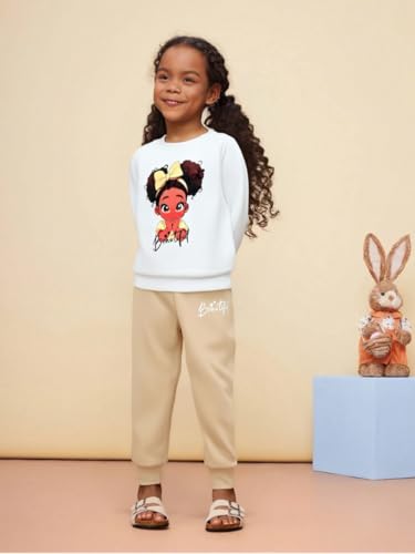 Image of Tween Girl's Letter Print Top + Jogger Pants 2 Piece Casual Outfit Set Kids Fall Clothing, Sizes 6-14 Years