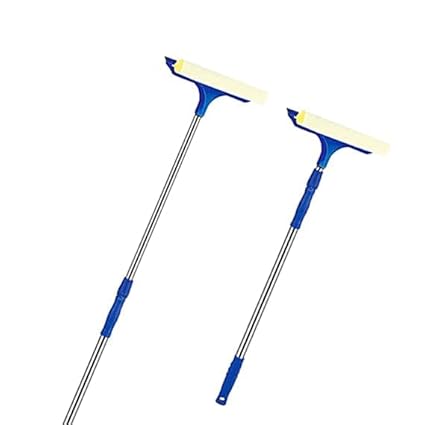 TONSYL Professional All-Purpose Window Squeegee | 2-in-1 Window Cleaner Stainless Steel Telescopic Long Glass Cleaning Rubber Window Wiper Squeegee Cleaner Scrubber Brush (Length:85/142CM)