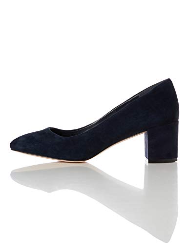find. Round Toe Block Heel Leather Court Zapatos de Tacón, Azul Navy,...