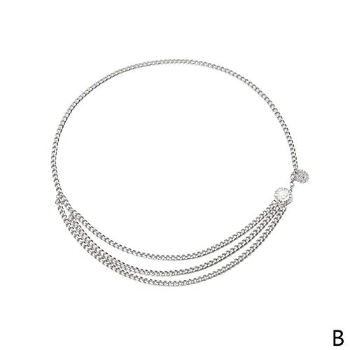 LILIYUN Women Waist Chain Ladies Silver Color Slim Belt Multi layer Metal Chains With Tassels