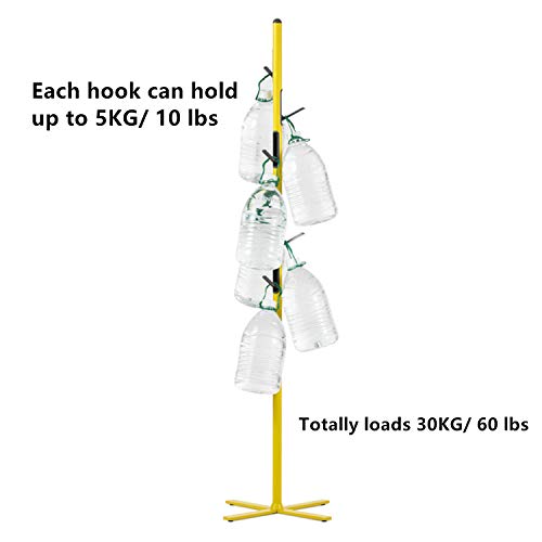 Lehom Modern Metal Coat Rack Free Standing with 6 Hooks 68\'\' Coat Tree in Corner Hat Hanger Flapper Coat Rack Stand for Clothes Handbags Umbrella Yellow